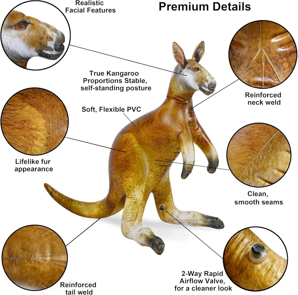 Jet Creations Kangaroo inflatable packed in resealable bag for easy storage.