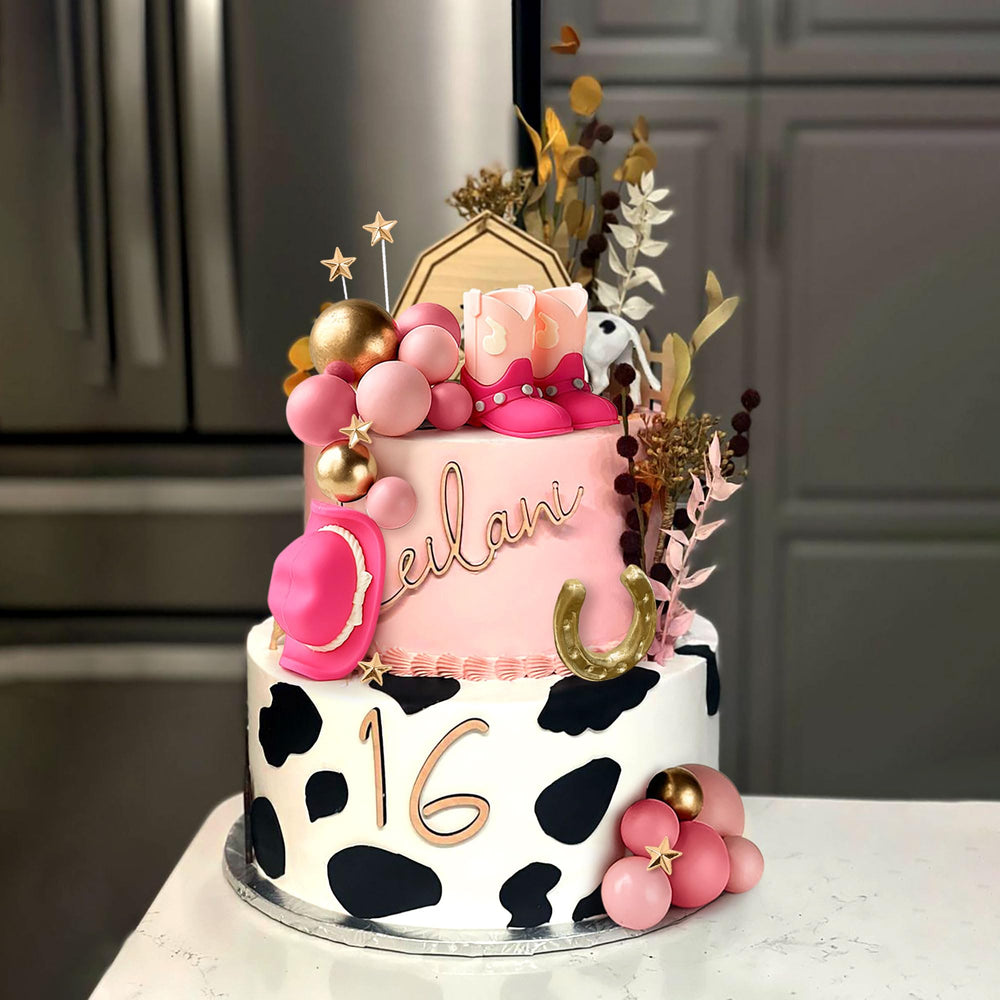 JeVenis pink balls cake decor brings bright color pops.
