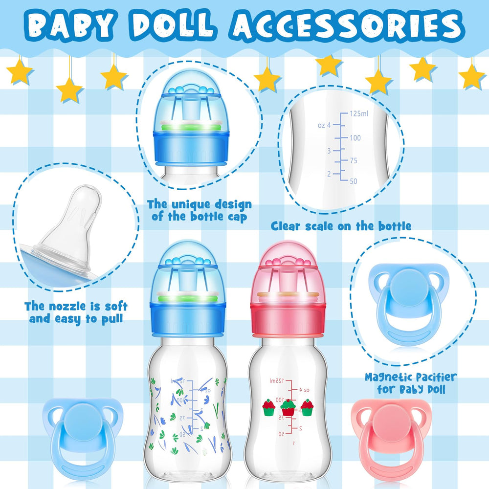 Jexine pink 125 ml doll bottle with pattern for lifelike feeding moments.