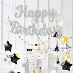 JHZMCRX birthday garland wall banner displayed as a backdrop for celebrations
