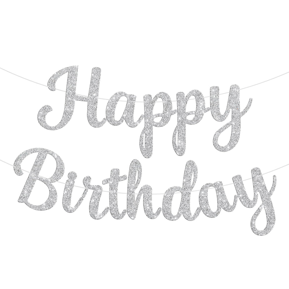 JHZMCRX glitter happy birthday banner silver as a sparkling party focal point
