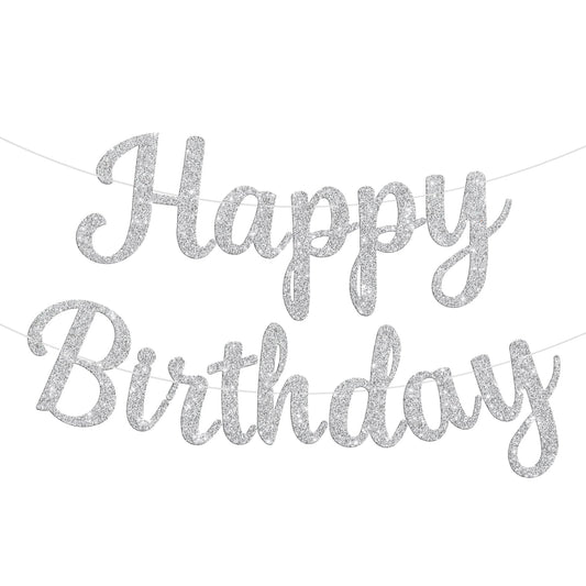 JHZMCRX glitter happy birthday banner silver as a sparkling party focal point