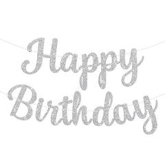 JHZMCRX glitter happy birthday banner silver as a sparkling party focal point