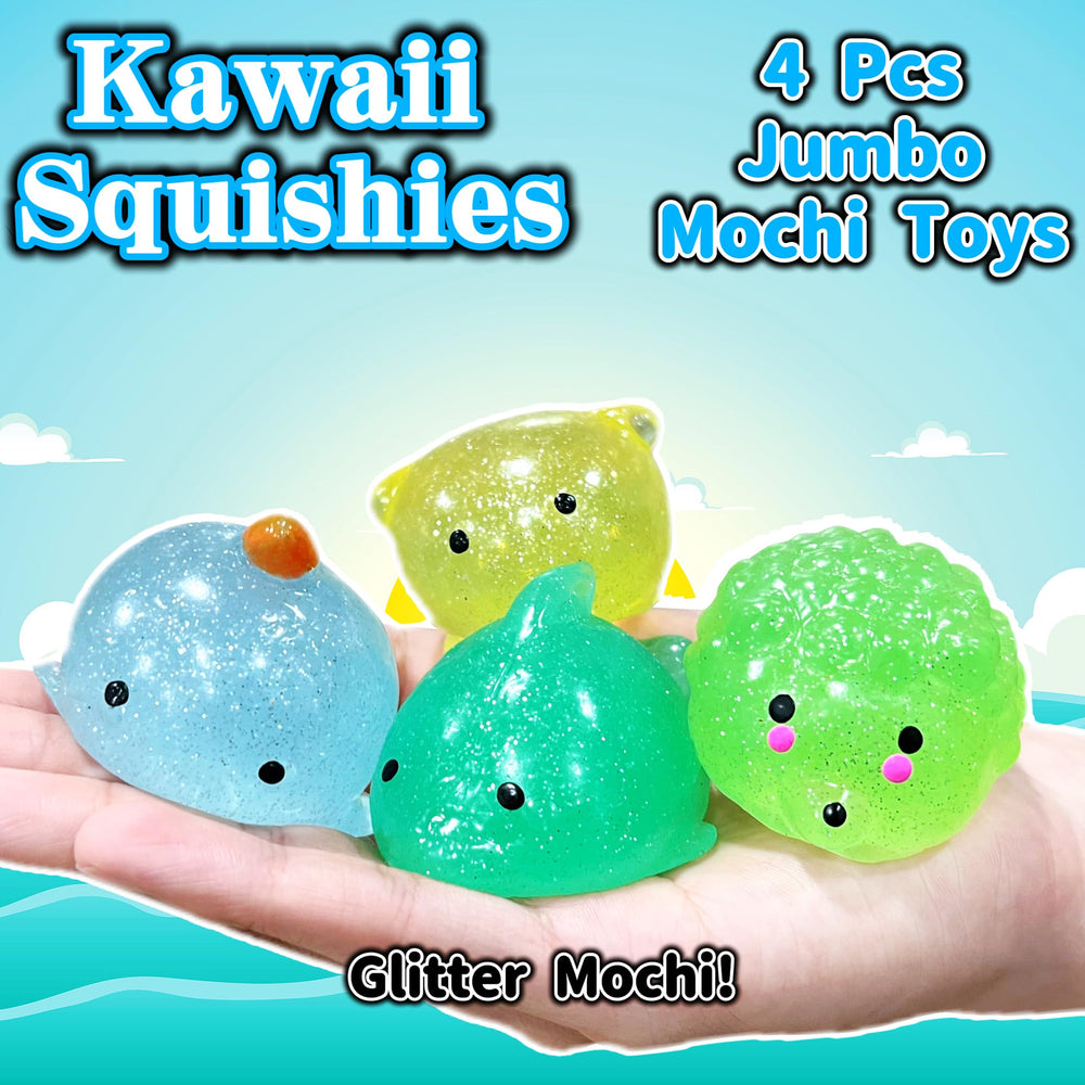 JIAHO octopus glitter mochi squishy for classroom prizes and color learning.