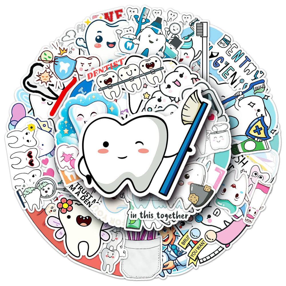 Jictegb Tooth Stickers on laptop showing bright, easy-to-apply decals.