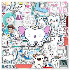 Jictegb Tooth Stickers 50-pack for laptops and personal items, vibrant decoration.