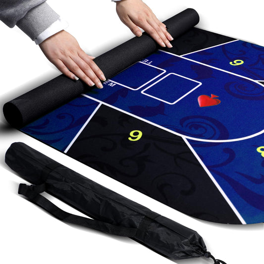 JIESITE poker mat 71x36 blue top provides a smooth surface for fast card handling.