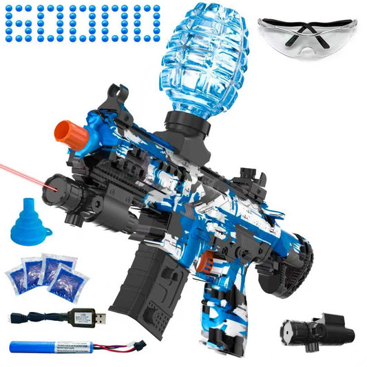 JIFTOK electric gel ball blaster blue front view for outdoor battles.