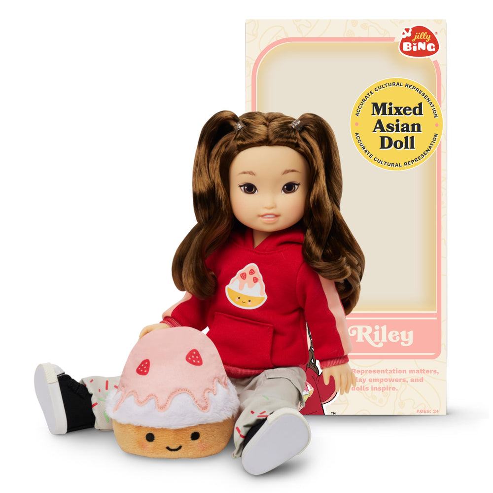Jilly Bing Riley mixed baby doll front view boosts imaginative play and representation.
