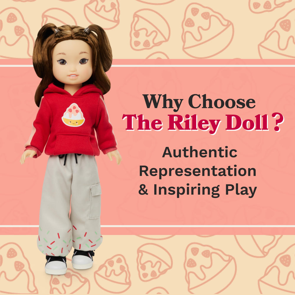 Jilly Bing Riley mixed doll side view with hair details supports creative styling.