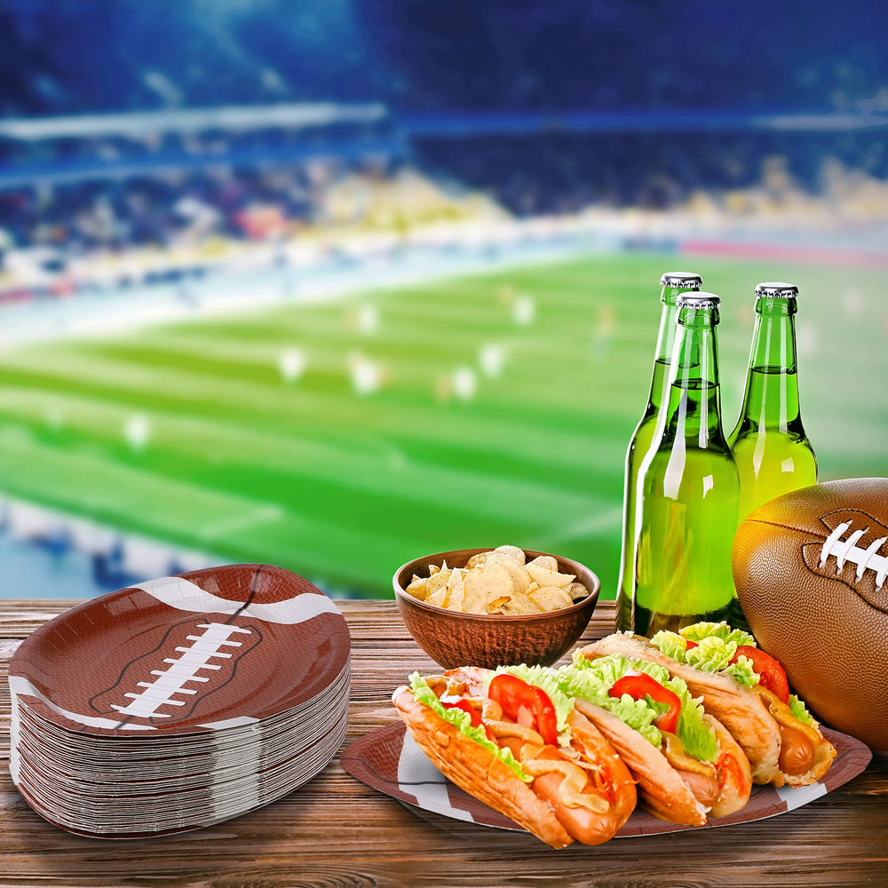 JimysCo ADXCO football plates handle hot snacks during games.