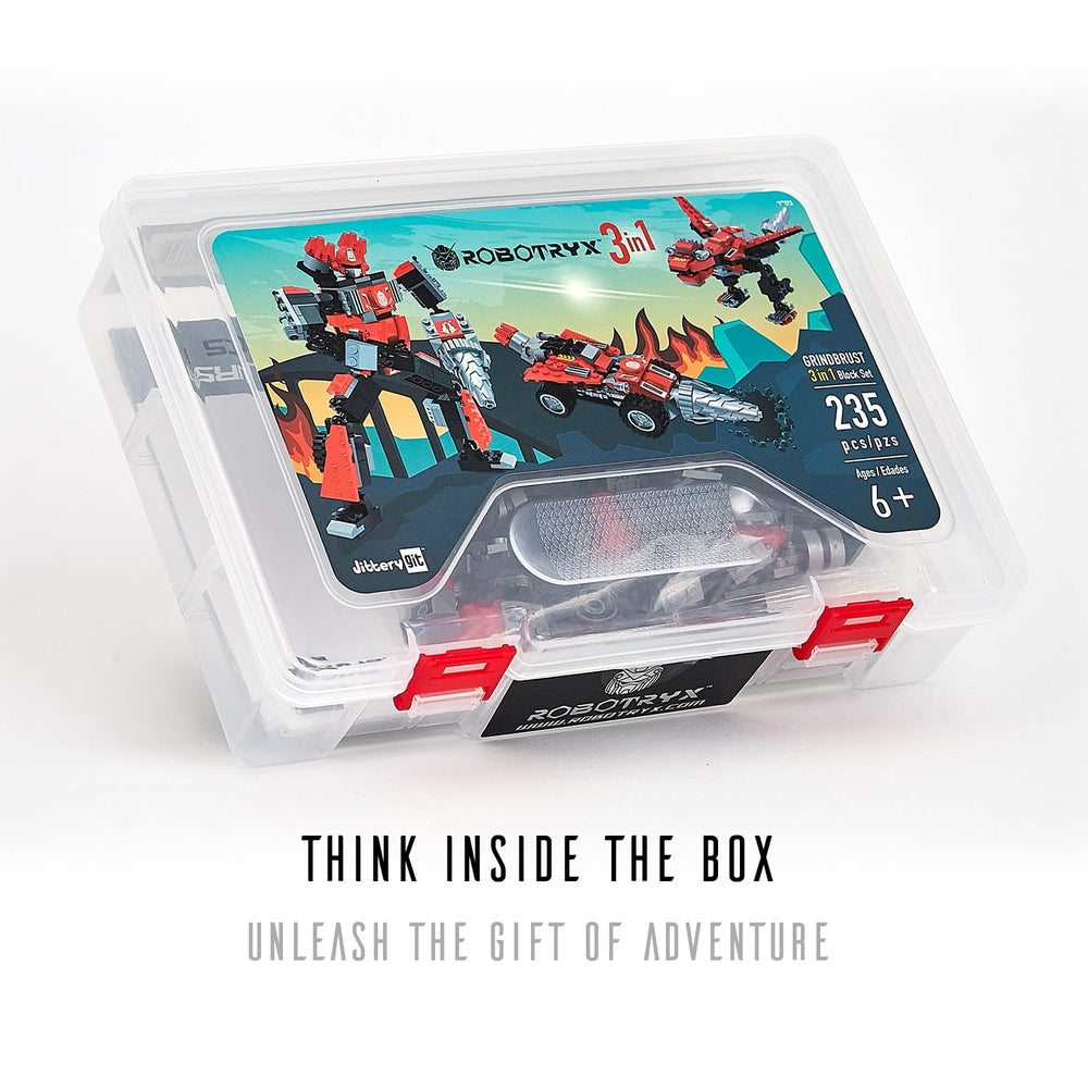 JITTERYGIT Customizable robot figures display multiple configurations for storytelling opportunities.
