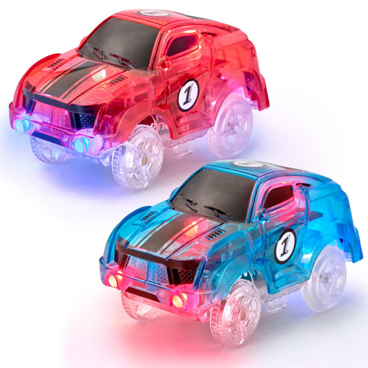 JitteryGit replacement glow car front view, two-pack, ready for track adventures.