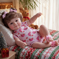 JIZHI smiling reborn baby doll with a soft vinyl body for poseable fun.