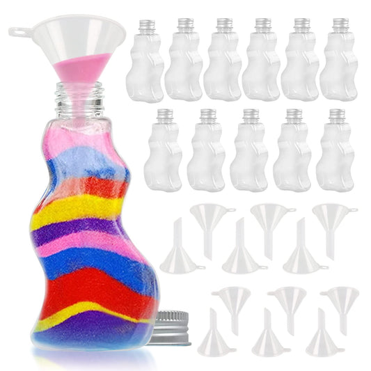 JJ CARE wave-shaped sand art bottles for organized color storage and kids' crafts.