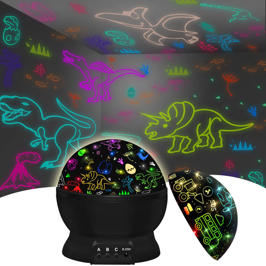 JKGIFTS dinosaur projection lamp with 360Β° rotation creates dreamy patterns for bedtime.