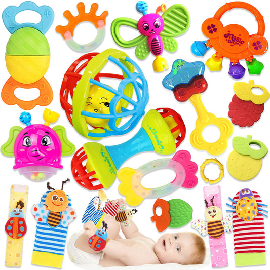JKHEPL baby-teether-wrist-socks-set soft texture supports gentle teething play