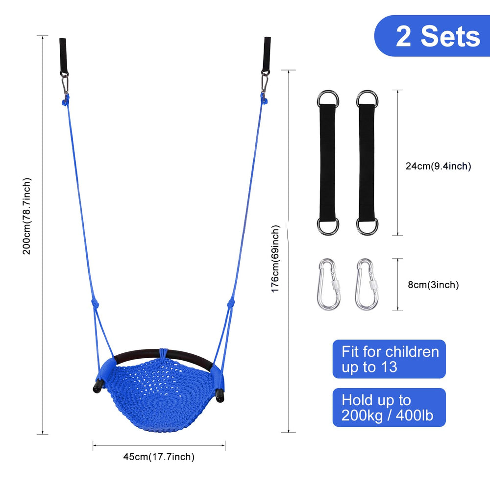JKsmart blue swing seat side view, highlighting soft anti-collision strips for safety