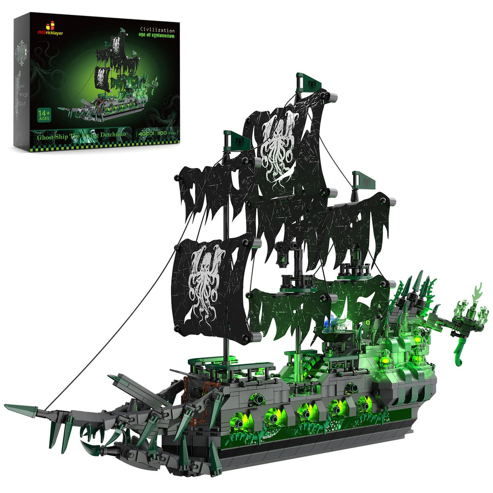 JMBricklayer pirate ship lights illuminate the model with a vivid display