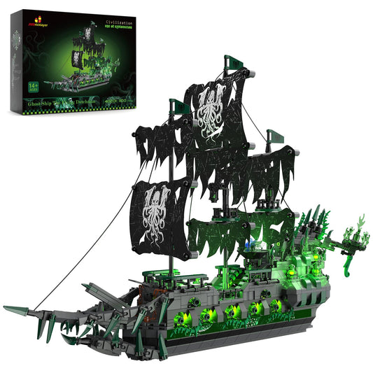 JMBricklayer pirate ship lights illuminate the model with a vivid display