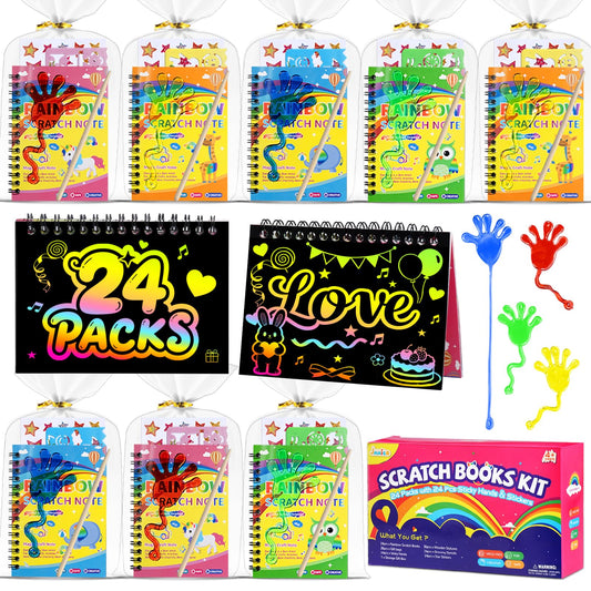 JMMICO scratch art notebooks reveal rainbow colors for party favors and classroom crafts.