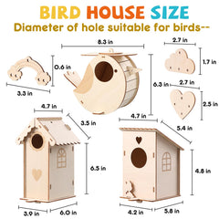 JMMICO wooden bird houses ready for painting and hanging outside