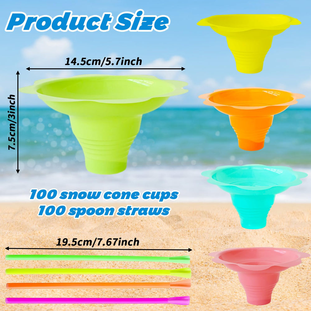Jnnzzggu snow cone cups with spoons and straws are durable for repeated use.