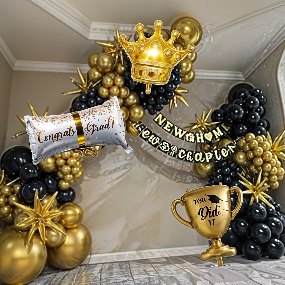 Jobkoo 22-inch gold explosion star balloon highlights celebration energy.