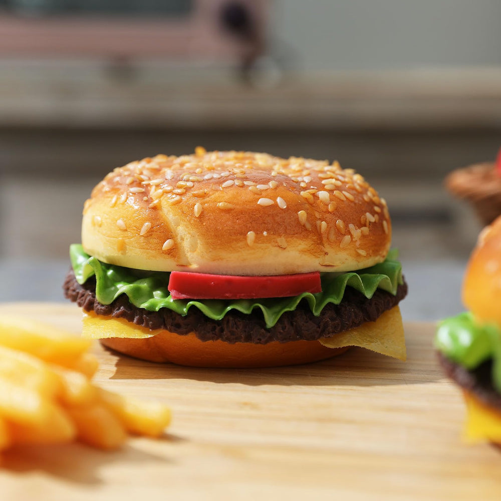 Joeabor non-edible hamburger prop ideal for shops and events.