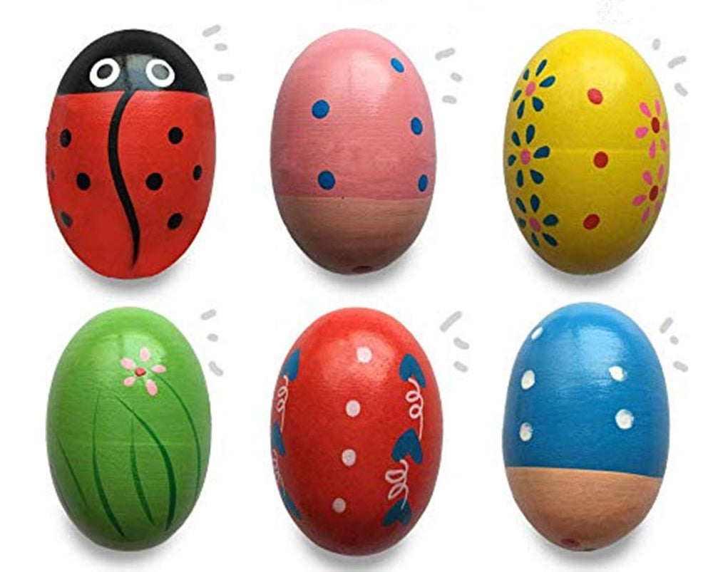 JoFAN wooden shake egg front view with assorted colors, Easter gift option for kids.