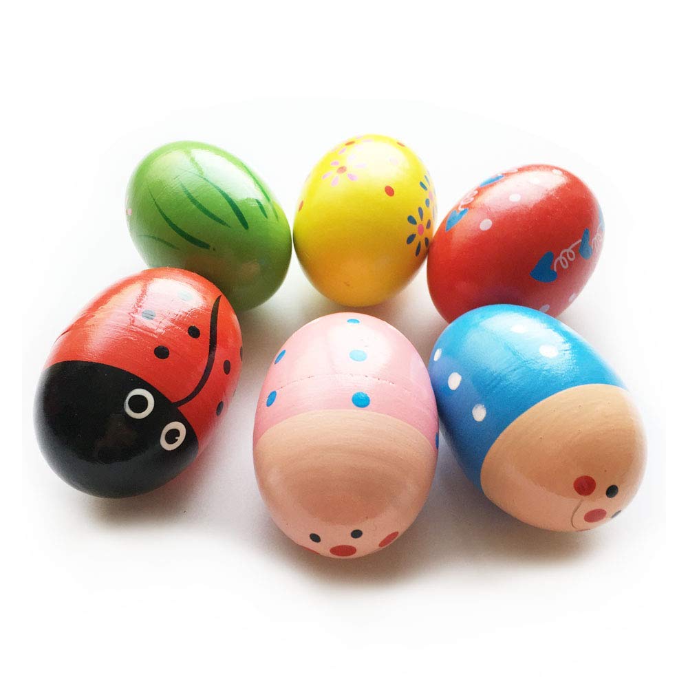 JoFAN wooden shake egg inside beads, creates rhythmic sound for kids.