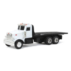 John Deere ERTL Peterbilt flatbed toy truck side view, durable die-cast construction.