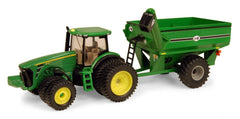 John Deere 1:64 tractor with J&M grain cart for durable, imaginative farm play
