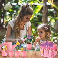 JOI MEW Kids Pink Gardening Tools Set tote bag for easy carry