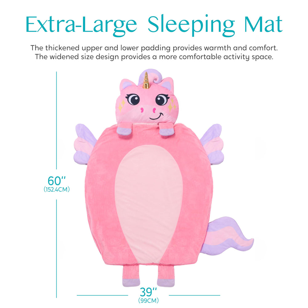 Joiedomi nap mat rolled in pouch for quick storage.