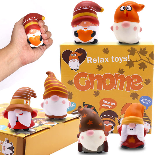 JOINBO Thanksgiving Gnomes Squishies 6-pack, six colorful figures for stress relief and play
