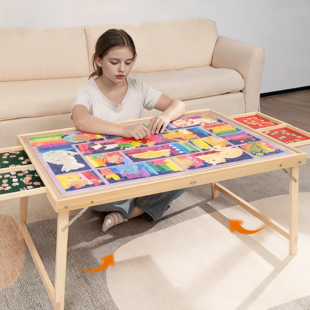 JOIN&JOY foldable puzzle table with legs extended for extra stability and space
