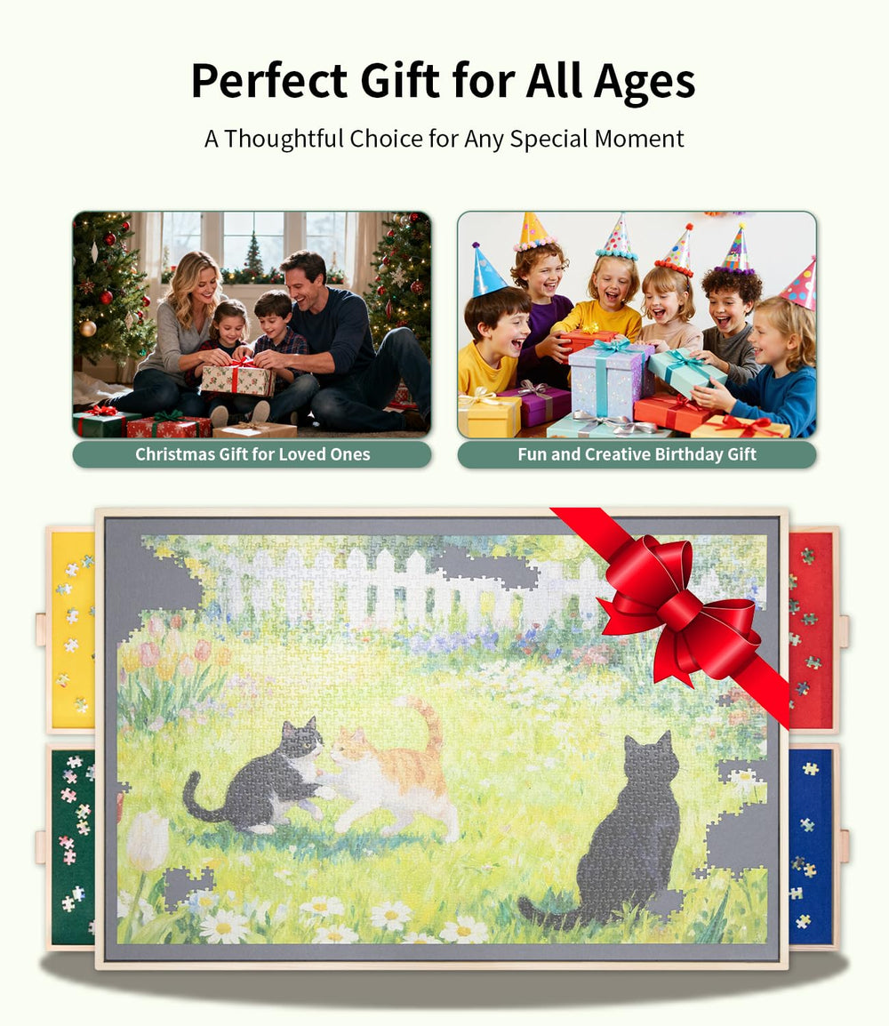 JOIN&JOY portable puzzle board with built-in handle for easy transport.