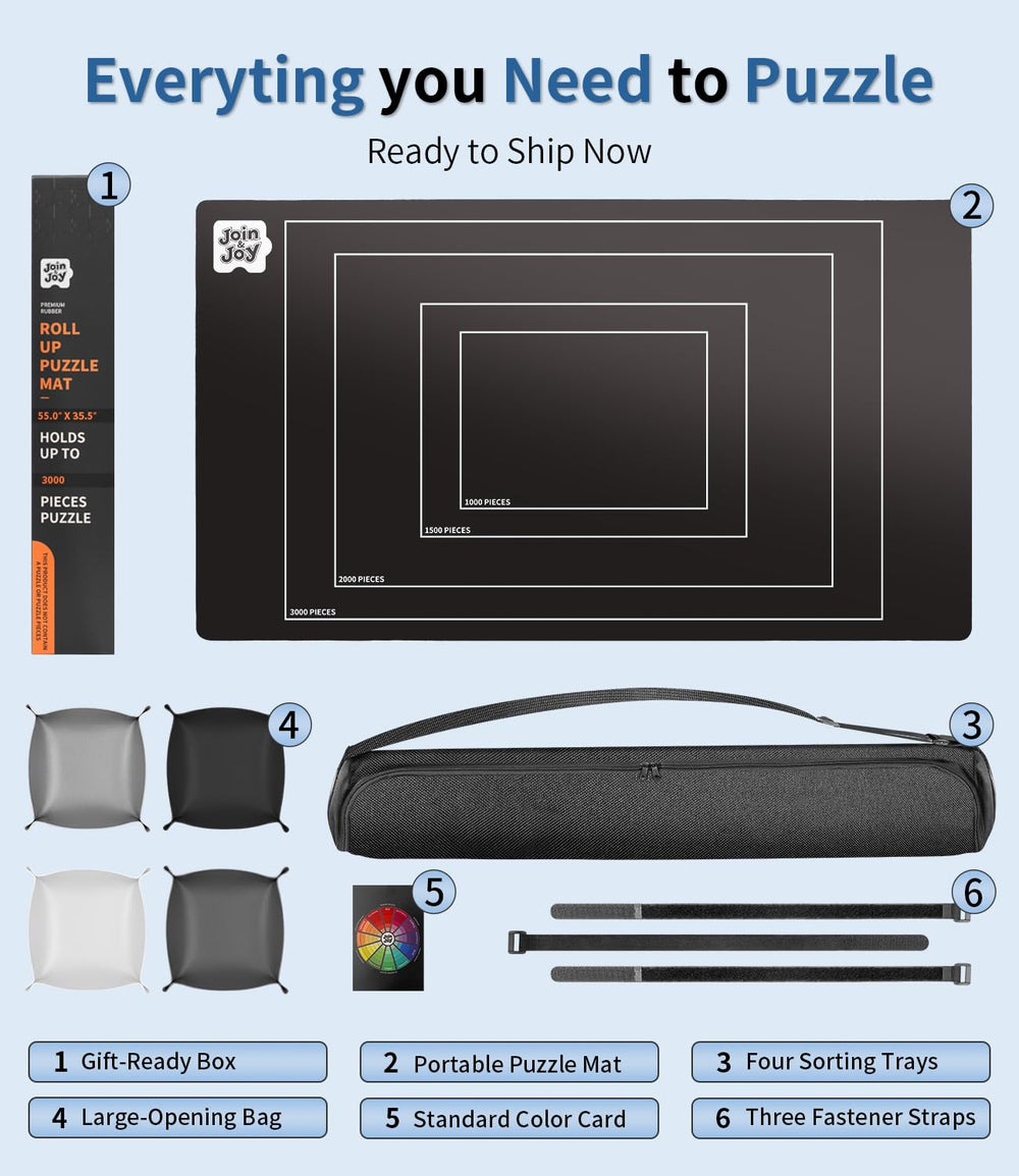 JOIN&JOY puzzle mat rollup grid lines support 1,500 to 3,000-piece puzzles.
