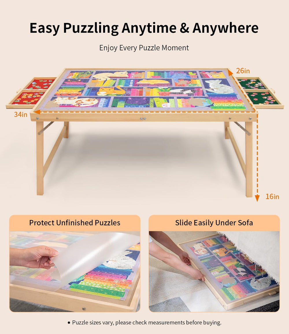 JOIN&JOY puzzle table in use by teens and adults during a family puzzle night