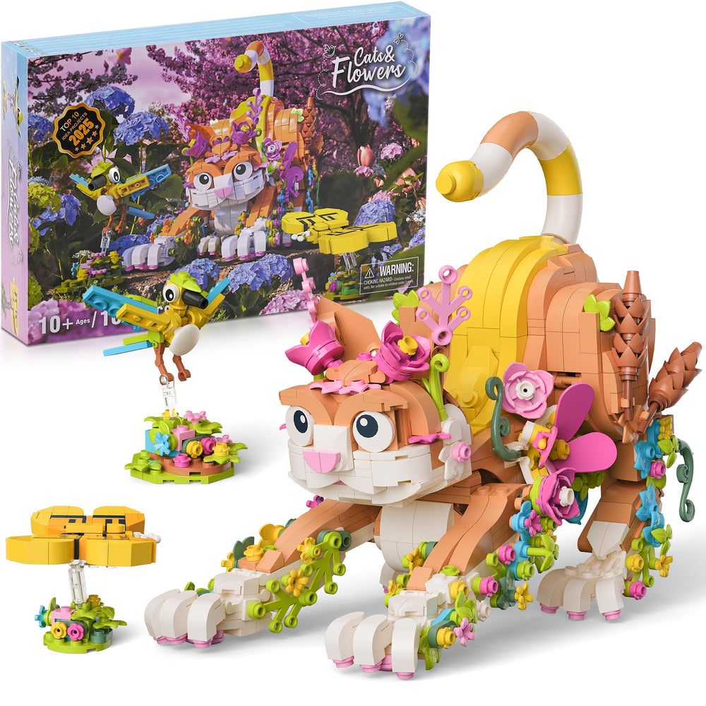 JOJO&Peach flower cat assembly with poseable limbs for imaginative play.