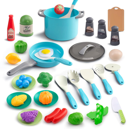 JOKERKING 35Pcs turquoise stockpot for imaginative kitchen pretend play