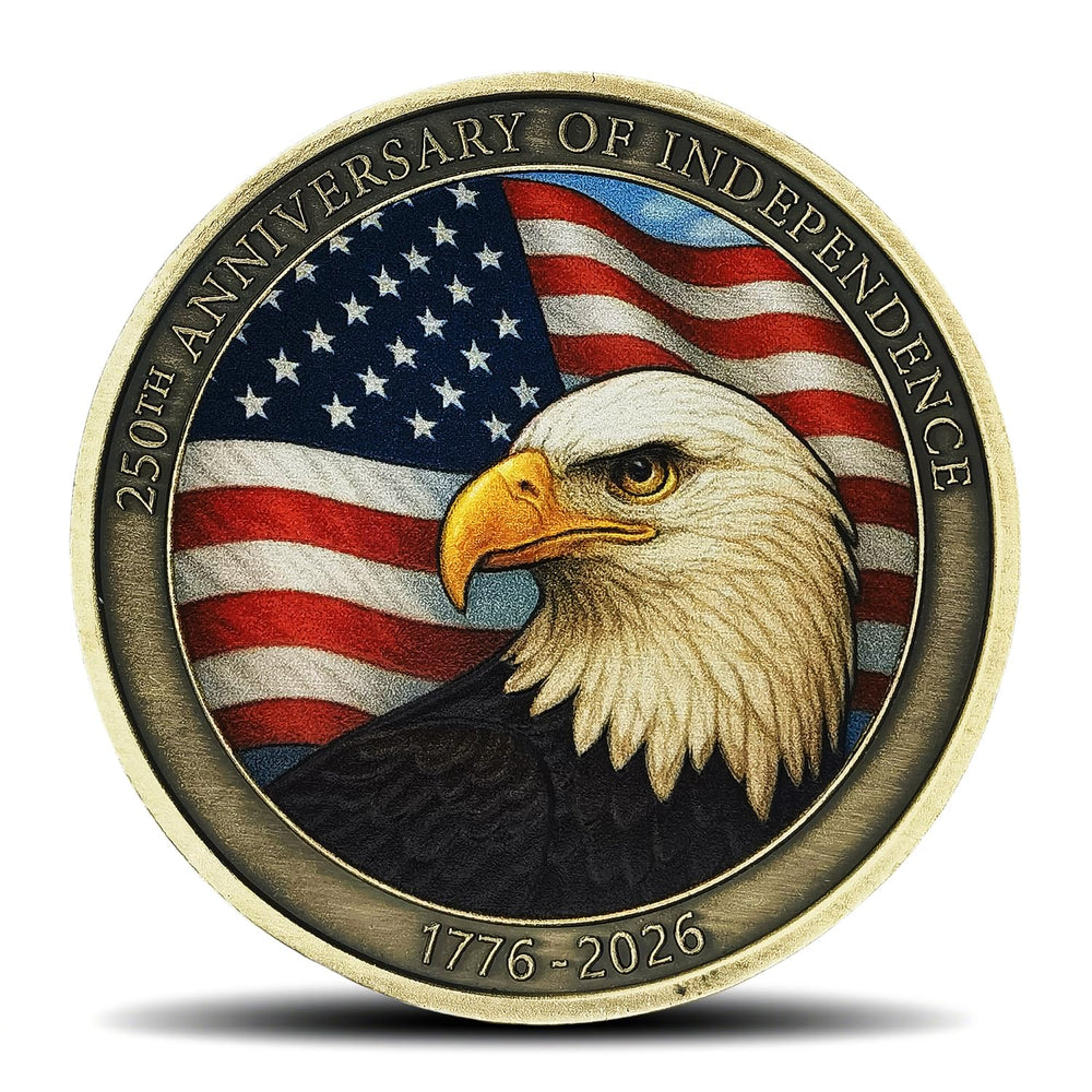 Jokimu 250th anniversary coin featuring eagle and US flag for display