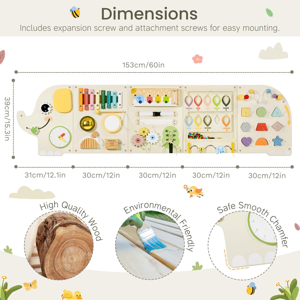 Jolie Vallée Elephant busy board with sensory activities for kids