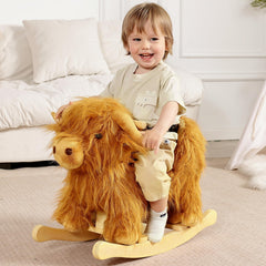 JOLIE VALLÉE TOYS & HOME Highlander cattle rocking horse side view with horn and nose detail