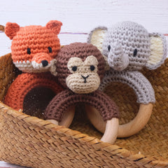 Joliecraft Organic Cotton Fox Rattle, gentle texture for little hands.
