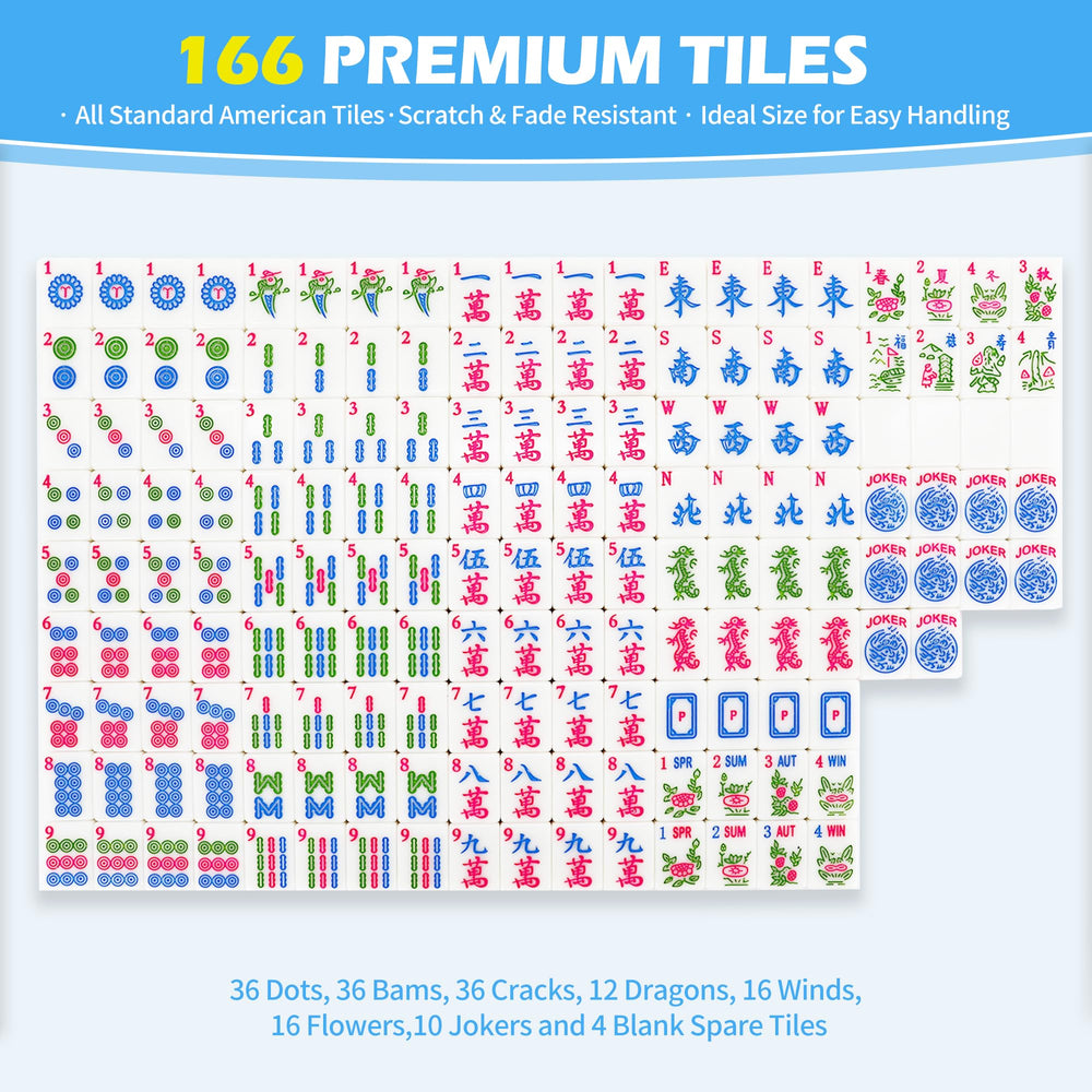 Jolitac mahjong tiles with embossed numerals for quick recognition from angles
