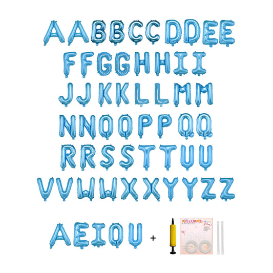 Jolixiraz 58-piece letter balloons A-Z in baby blue for customizable banners.