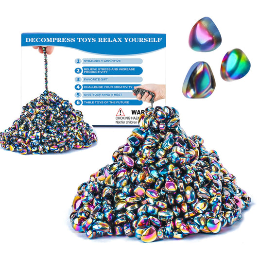 Jollicube 550pcs desk fidget stones in a tin for tactile stress relief at work.