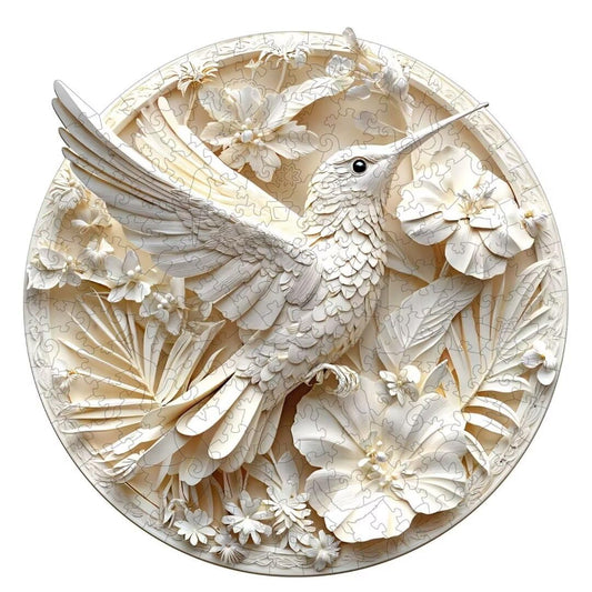 Jollitot 3D hummingbird puzzle front view shows vibrant hand-painted art for decor and focus.
